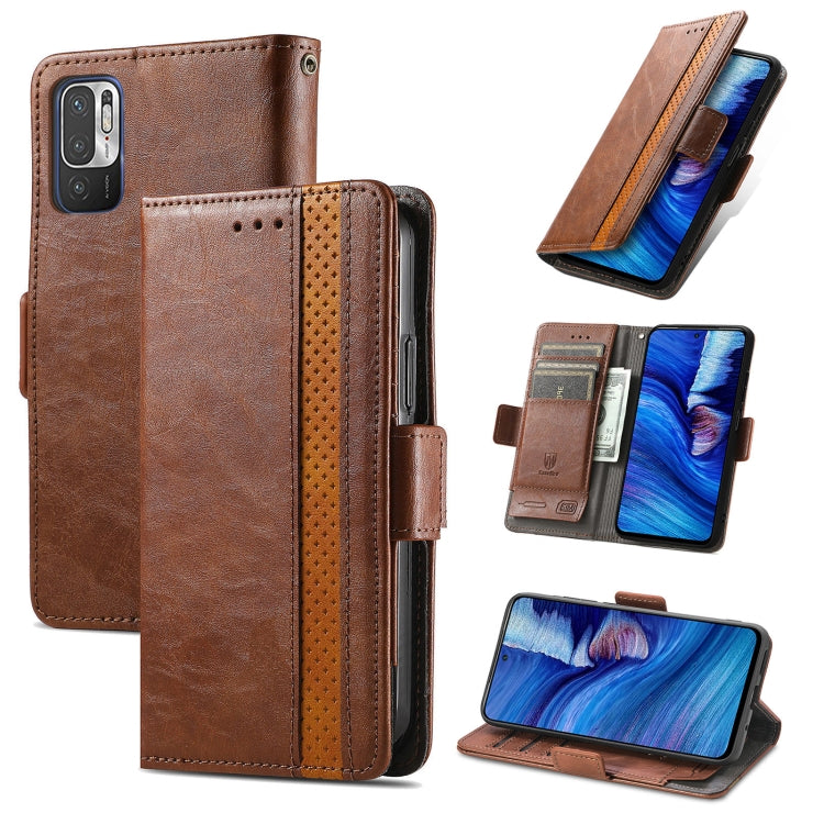 For Xiaomi Redmi Note 10 5G CaseNeo Business Splicing Dual Magnetic Buckle Horizontal Flip PU Leather Case with Holder & Card Slots & Wallet(Brown) - Xiaomi Cases by buy2fix | Online Shopping UK | buy2fix