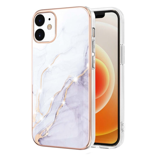 For iPhone 12 / 12 Pro Electroplating Marble Pattern Dual-side IMD TPU Shockproof Case(White 006) - iPhone 12 / 12 Pro Cases by buy2fix | Online Shopping UK | buy2fix