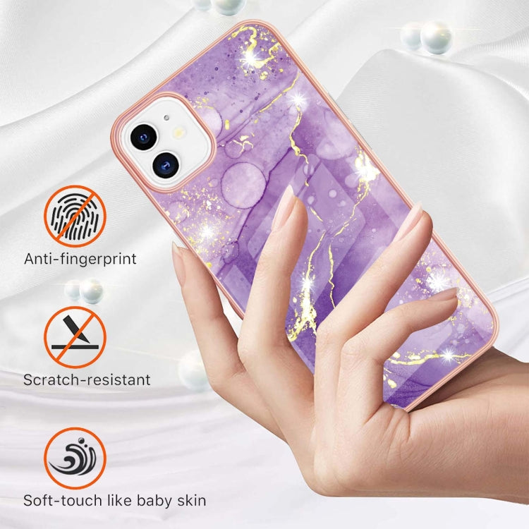 For iPhone 11 Electroplating Marble Pattern Dual-side IMD TPU Shockproof Case (Purple 002) - iPhone 11 Cases by buy2fix | Online Shopping UK | buy2fix