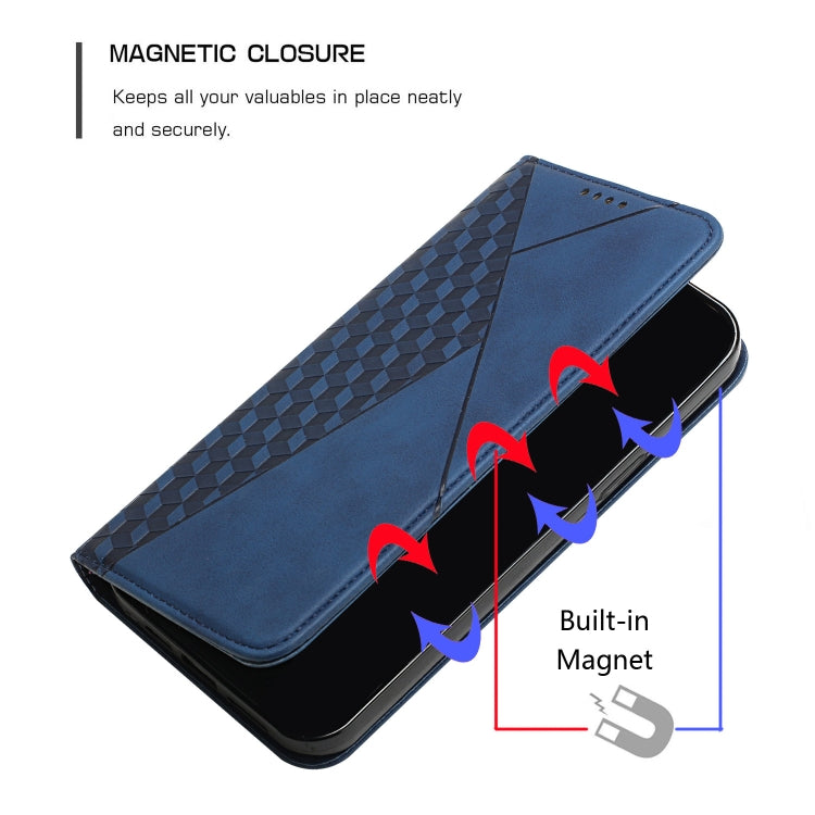 For iPhone 12 / 12 Pro Diamond Pattern Splicing Skin Feel Magnetic Horizontal Flip Leather Case with Card Slots & Holder & Wallet(Blue) - iPhone 12 / 12 Pro Cases by buy2fix | Online Shopping UK | buy2fix