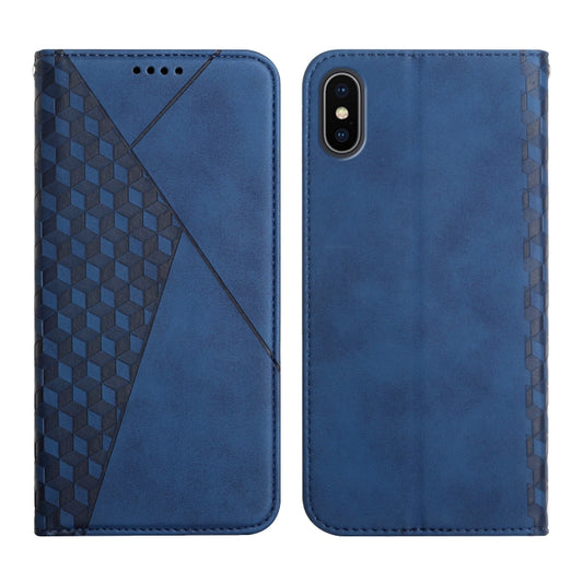 For iPhone X / XS Diamond Pattern Splicing Skin Feel Magnetic Horizontal Flip Leather Case with Card Slots & Holder & Wallet(Blue) - More iPhone Cases by buy2fix | Online Shopping UK | buy2fix