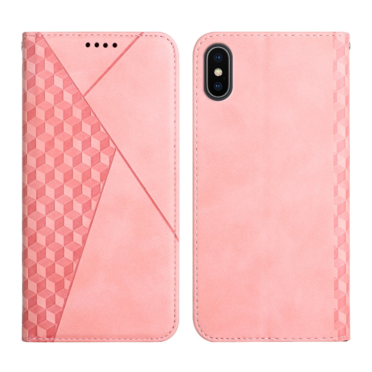 For iPhone X / XS Diamond Pattern Splicing Skin Feel Magnetic Horizontal Flip Leather Case with Card Slots & Holder & Wallet(Rose Gold) - More iPhone Cases by buy2fix | Online Shopping UK | buy2fix