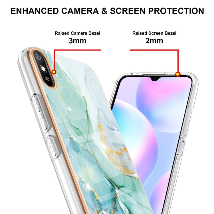 For Xiaomi Redmi 9A Electroplating Marble Pattern Dual-side IMD TPU Shockproof Case(Green 003) - Xiaomi Cases by buy2fix | Online Shopping UK | buy2fix