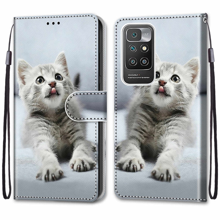 For Xiaomi Redmi 10 Coloured Drawing Cross Texture Horizontal Flip PU Leather Case with Holder & Card Slots & Wallet & Lanyard(Small Gray Cat) - Xiaomi Cases by buy2fix | Online Shopping UK | buy2fix