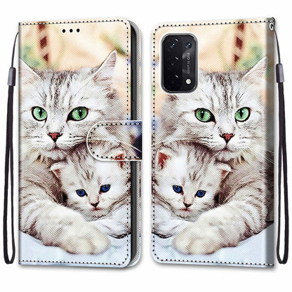 For OPPO A93 5G / A93s 5G / A54 5G / A74 5G Coloured Drawing Cross Texture Horizontal Flip PU Leather Case with Holder & Card Slots & Wallet & Lanyard(Big Cat Holding Kitten) - OPPO Cases by buy2fix | Online Shopping UK | buy2fix