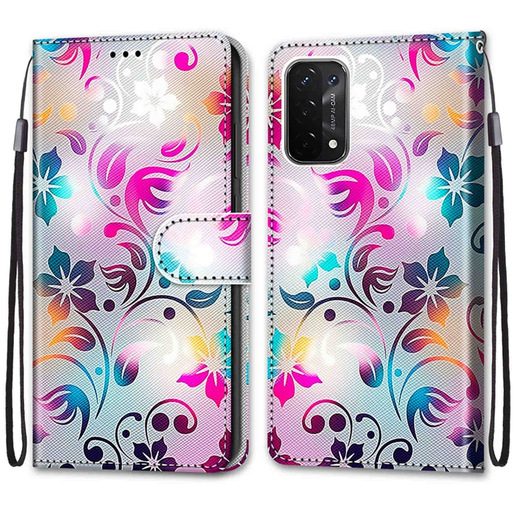 For OPPO A93 5G / A93s 5G / A54 5G / A74 5G Coloured Drawing Cross Texture Horizontal Flip PU Leather Case with Holder & Card Slots & Wallet & Lanyard(Gradient Colorful Flower) - OPPO Cases by buy2fix | Online Shopping UK | buy2fix