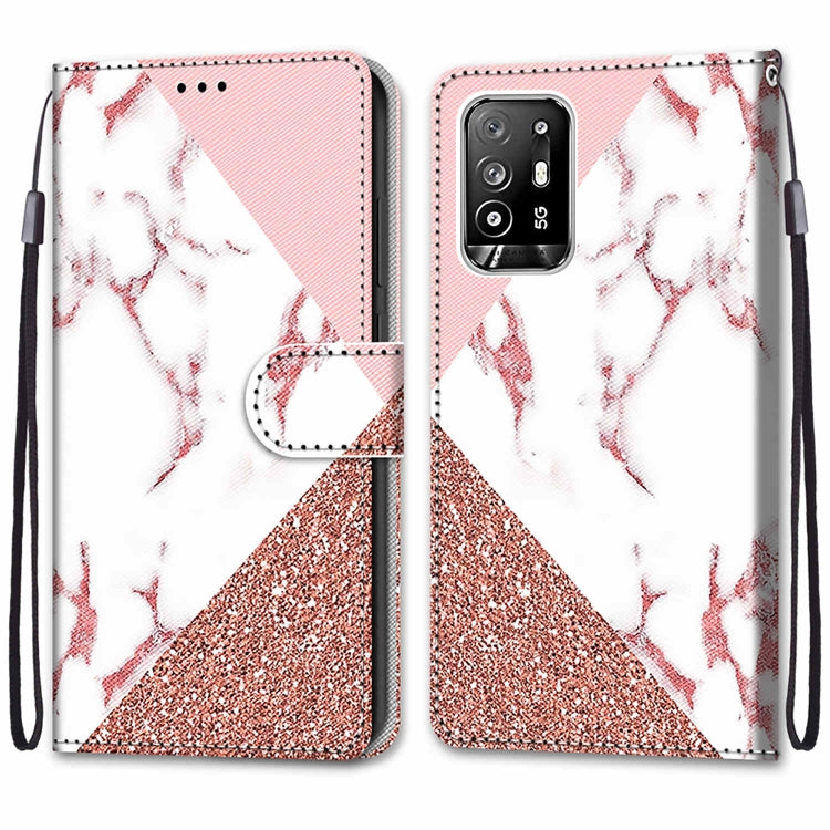 For OPPO A94 5G / A95 5G / F19 Pro+ 5G Coloured Drawing Cross Texture Horizontal Flip PU Leather Case with Holder & Card Slots & Wallet & Lanyard(Pink Stone Texture) - OPPO Cases by buy2fix | Online Shopping UK | buy2fix