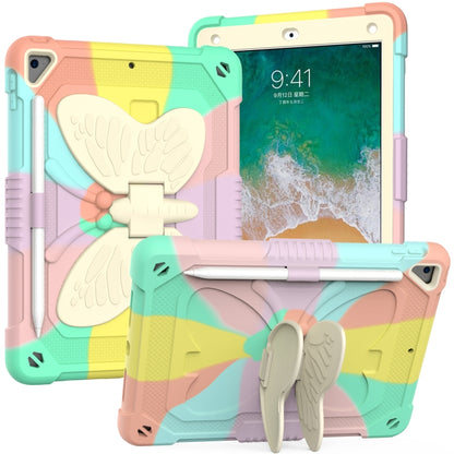 Beige PC + Silicone Anti-drop Protective Case with Butterfly Shape Holder & Pen Slot For iPad 9.7 2018 & 2017 / Pro 9.7 inch / Air 2 / 6(Colorful Rose Gold) - iPad 9.7 (2018) & (2017) Cases by buy2fix | Online Shopping UK | buy2fix