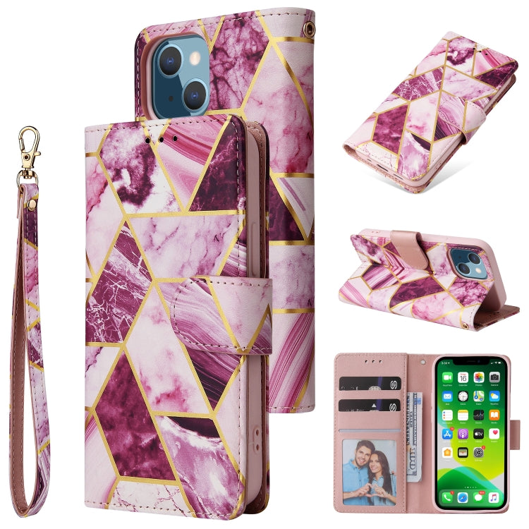 For iPhone 13 mini Marble Bronzing Stitching Horizontal Flip PU Leather Case with Holder & Card Slots & Wallet & Photo Frame (Purple) - iPhone 13 mini Cases by buy2fix | Online Shopping UK | buy2fix