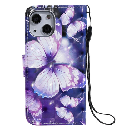 For iPhone 13 mini 3D Painted Pattern Horizontal Flip Leather Case with Holder & Card Slots & Wallet (Purple Butterfly) - iPhone 13 mini Cases by buy2fix | Online Shopping UK | buy2fix