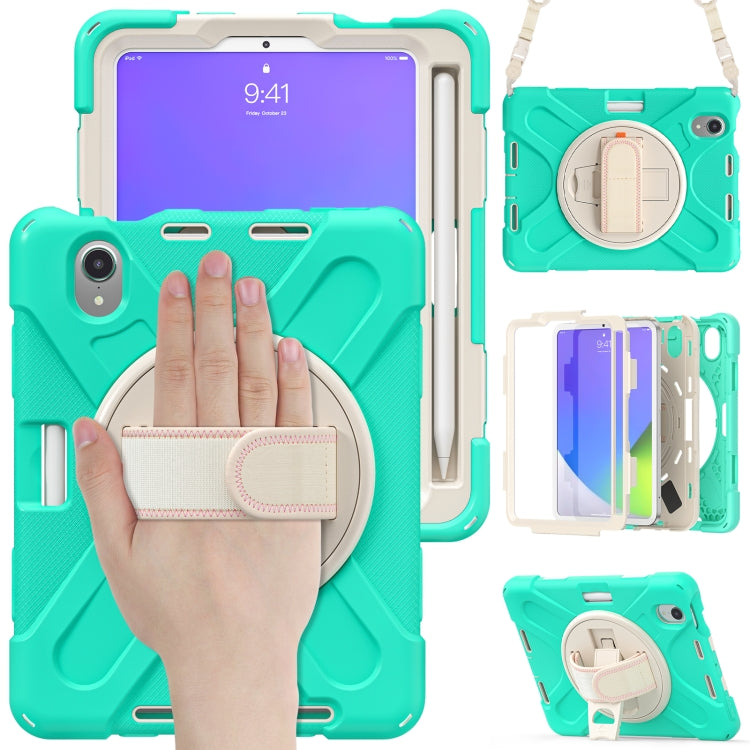 For iPad mini 6 Silicone + PC Protective Tablet Case with Holder & Shoulder Strap(Mint Green) - iPad mini 6 Cases by buy2fix | Online Shopping UK | buy2fix