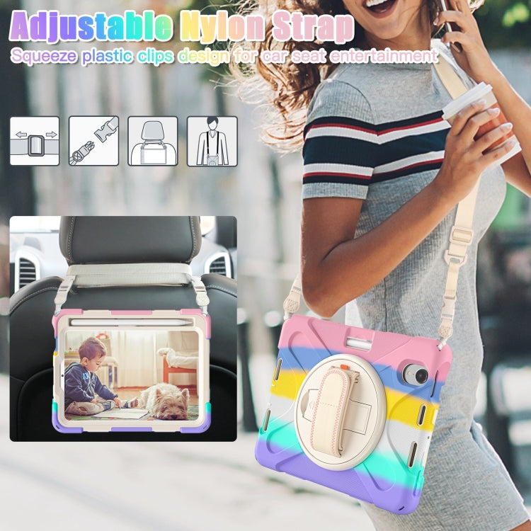 For iPad mini 6 Silicone + PC Protective Tablet Case with Holder & Shoulder Strap(Colorful Pink) - iPad mini 6 Cases by buy2fix | Online Shopping UK | buy2fix