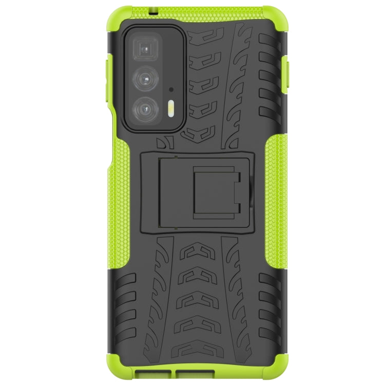 For Motorola Edge 20 Pro Tire Texture Shockproof TPU+PC Protective Case with Holder(Green) - Motorola Cases by buy2fix | Online Shopping UK | buy2fix