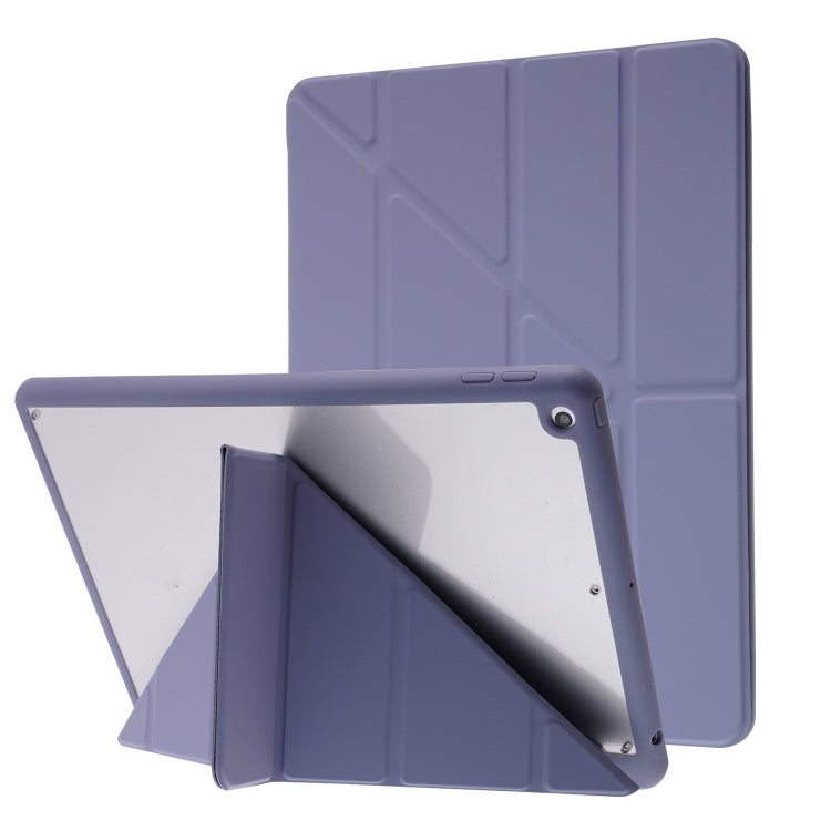 For iPad 10.2 2021 / 2020 / 2019 Deformation Transparent Acrylic Horizontal Flip PU Leather Case with Multi-folding Holder & Sleep / Wake-up Function & Pen Slot(Lavender Grey) - iPad 10.2 Cases by buy2fix | Online Shopping UK | buy2fix