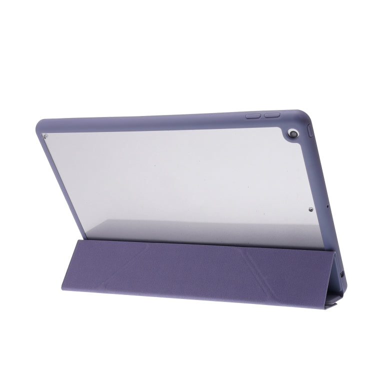 For iPad 10.2 2021 / 2020 / 2019 Deformation Transparent Acrylic Horizontal Flip PU Leather Case with Multi-folding Holder & Sleep / Wake-up Function & Pen Slot(Lavender Grey) - iPad 10.2 Cases by buy2fix | Online Shopping UK | buy2fix