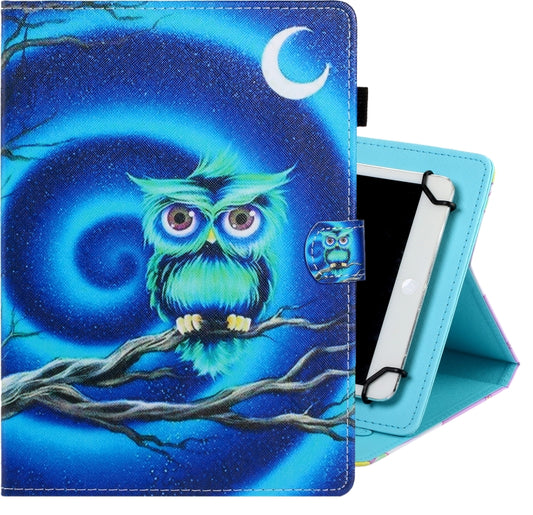 10 inch Universal Colored Drawing Horizontal Flip PU Leather Case with Holder & Card Slot(Moon Owl) - 10 - 11 inch by buy2fix | Online Shopping UK | buy2fix