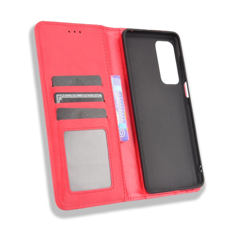 For Motorola Edge 2021 Magnetic Buckle Retro Pattern Horizontal Flip Leather Case with Holder & Card Slot & Wallet(Red) - Motorola Cases by buy2fix | Online Shopping UK | buy2fix