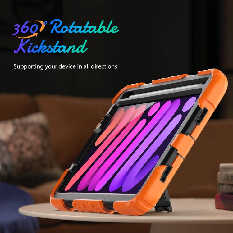 For iPad mini 6 Shockproof Silicone + PC Protective Tablet Case with Holder & Shoulder Strap & Pen Slot(Black + Orange) - iPad mini 6 Cases by buy2fix | Online Shopping UK | buy2fix