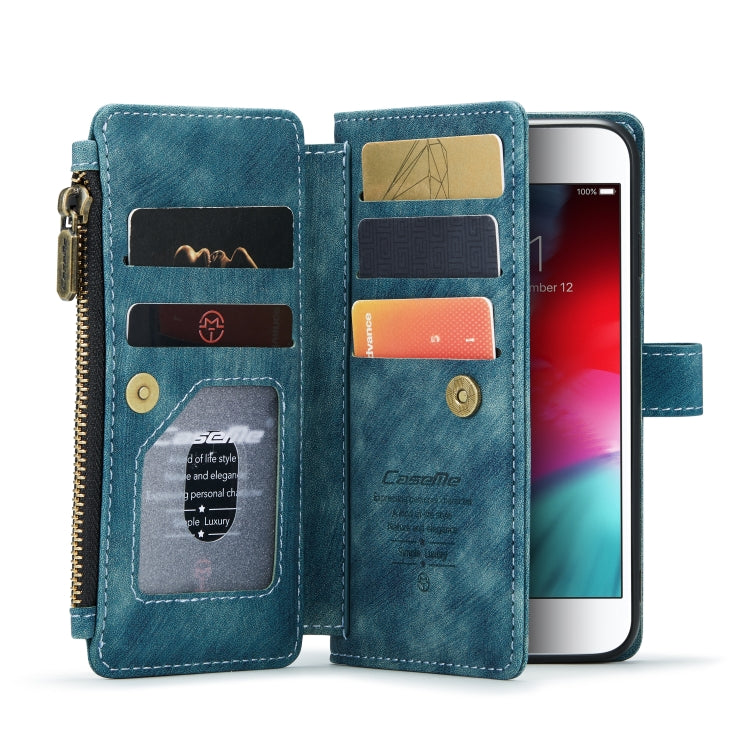 For iPhone SE 2022 / SE 2020 / 8 / 7 / 6 CaseMe-C30 PU + TPU Multifunctional Horizontal Flip Leather Case with Holder & Card Slot & Wallet & Zipper Pocke(Blue) - iPhone SE 2022 / 2020 / 8 / 7 Cases by CaseMe | Online Shopping UK | buy2fix