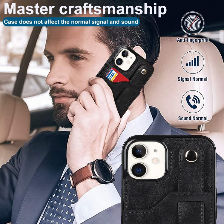 For iPhone 12 mini Crazy Horse Texture Shockproof TPU + PU Leather Case with Card Slot & Wrist Strap Holder (Black) - iPhone 12 mini Cases by buy2fix | Online Shopping UK | buy2fix