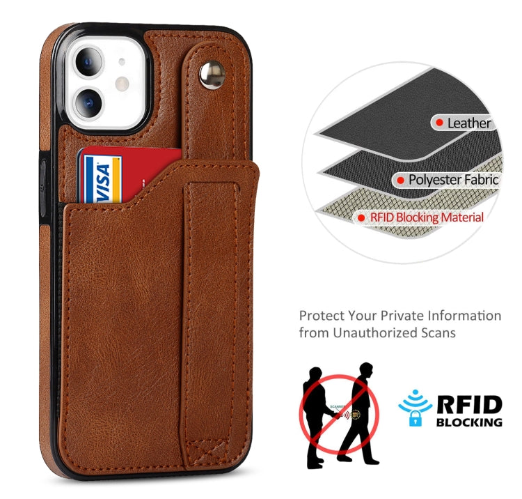 For iPhone 11 Crazy Horse Texture Shockproof TPU + PU Leather Case with Card Slot & Wrist Strap Holder (Brown) - iPhone 11 Cases by buy2fix | Online Shopping UK | buy2fix