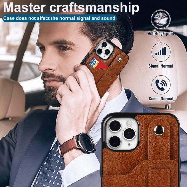 For iPhone 11 Pro Crazy Horse Texture Shockproof TPU + PU Leather Case with Card Slot & Wrist Strap Holder (Brown) - iPhone 11 Pro Cases by buy2fix | Online Shopping UK | buy2fix