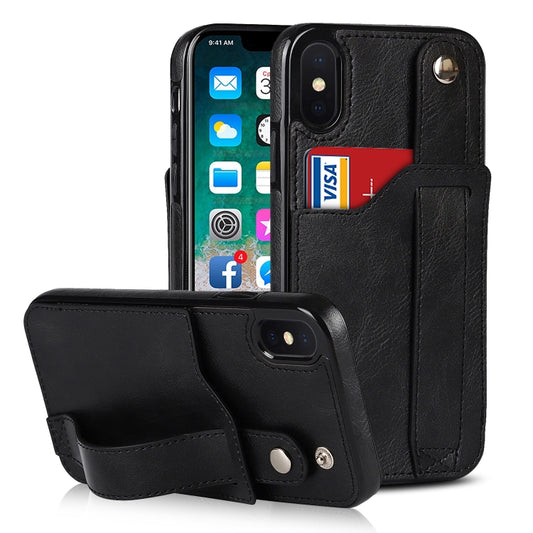 For iPhone XS Max Crazy Horse Texture Shockproof TPU + PU Leather Case with Card Slot & Wrist Strap Holder(Black) - More iPhone Cases by buy2fix | Online Shopping UK | buy2fix