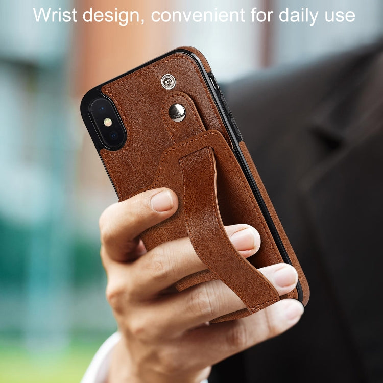 For iPhone XS Max Crazy Horse Texture Shockproof TPU + PU Leather Case with Card Slot & Wrist Strap Holder(Brown) - More iPhone Cases by buy2fix | Online Shopping UK | buy2fix