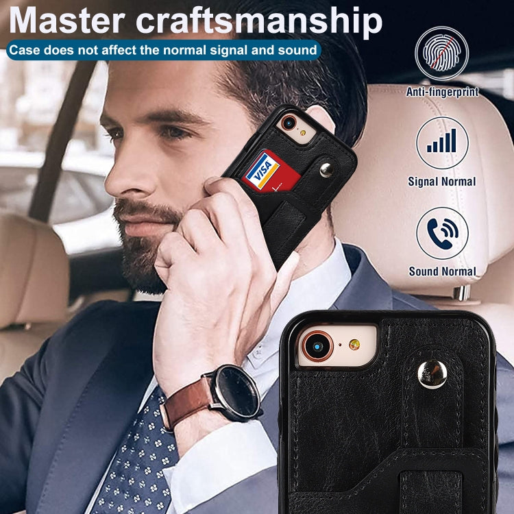 For iPhone SE 2022 / SE 2020 / 8 / 7 Crazy Horse Texture Leather Back Case with Card Slot & Wrist Strap(Black) - iPhone SE 2022 / 2020 / 8 / 7 Cases by buy2fix | Online Shopping UK | buy2fix