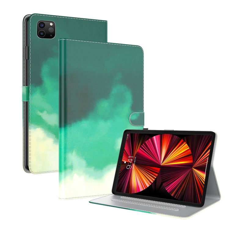 For iPad Pro 12.9 2022 / 2021 / 2020 Watercolor Pattern Skin Feel Magnetic Horizontal Flip PU Leather Tablet Case with Holder & Card Slots & Photo Frame & Sleep / Wake-up Function(Cyan Green) - iPad Pro 12.9 (2022/2021) Cases by buy2fix | Online Shopping UK | buy2fix