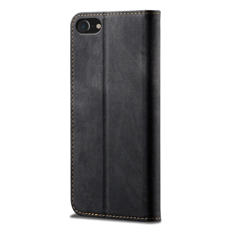 For iPhone SE 2022 / SE 2020 / 8 / 7 Denim Texture Casual Style Horizontal Flip Leather Case with Holder & Card Slots & Wallet(Black) - More iPhone Cases by buy2fix | Online Shopping UK | buy2fix