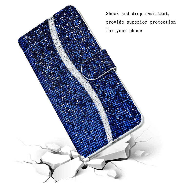 For Sony Xperia 10 III Glitter Powder Horizontal Flip Leather Case with Card Slots & Holder & Lanyard(Blue) - Sony Cases by buy2fix | Online Shopping UK | buy2fix