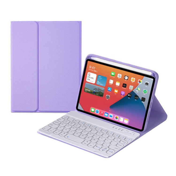 HY006 Round Keys Detachable Bluetooth Keyboard Leather Tablet Case with Holder for iPad mini 6(Light Purple) - For iPad mini by buy2fix | Online Shopping UK | buy2fix