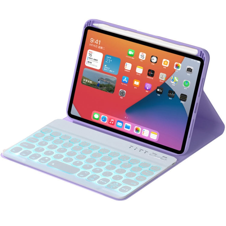 HY006D Round Keys Detachable Bluetooth Keyboard Leather Tablet Case with Colorful Backlight & Holder for iPad mini 6(Light Purple) - For iPad mini by buy2fix | Online Shopping UK | buy2fix