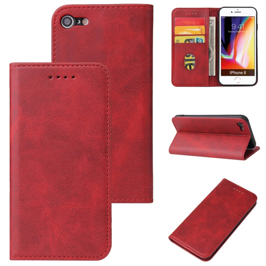 For iPhone SE 2022 / SE 2020 / 8 / 7 Calf Texture Magnetic Horizontal Flip Leather Case with Holder & Card Slots & Wallet(Red) - iPhone SE 2022 / 2020 / 8 / 7 Cases by buy2fix | Online Shopping UK | buy2fix