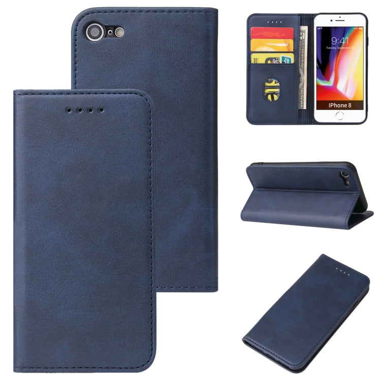 For iPhone SE 2022 / SE 2020 / 8 / 7 Calf Texture Magnetic Horizontal Flip Leather Case with Holder & Card Slots & Wallet(Blue) - iPhone SE 2022 / 2020 / 8 / 7 Cases by buy2fix | Online Shopping UK | buy2fix