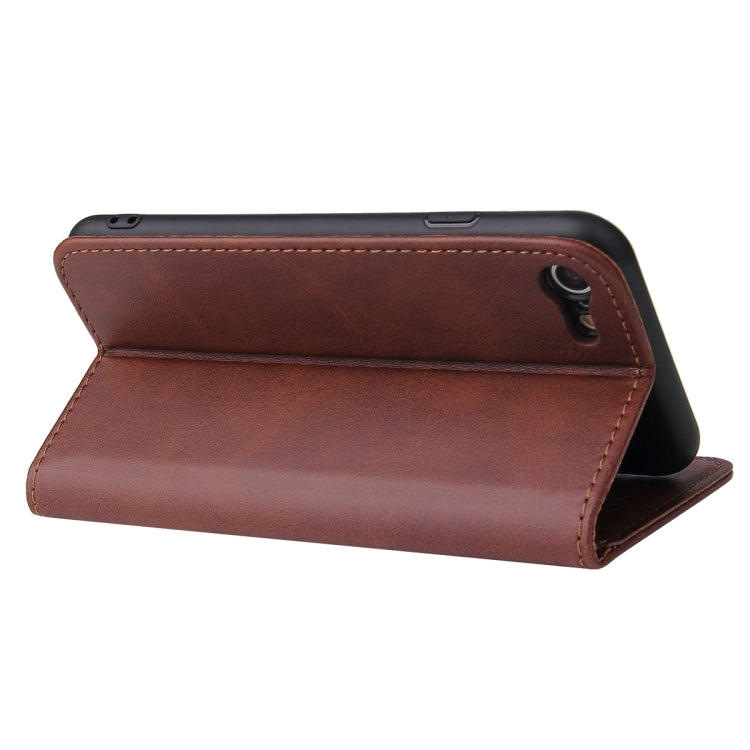 For iPhone SE 2022 / SE 2020 / 8 / 7 Calf Texture Magnetic Horizontal Flip Leather Case with Holder & Card Slots & Wallet(Brown) - iPhone SE 2022 / 2020 / 8 / 7 Cases by buy2fix | Online Shopping UK | buy2fix