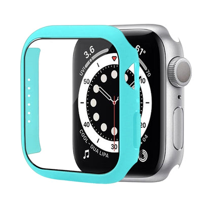 Shockproof PC Protective Case with Tempered Glass Film For Apple Watch Series 8 / 7 41mm(Single Cyan) - Watch Cases by buy2fix | Online Shopping UK | buy2fix