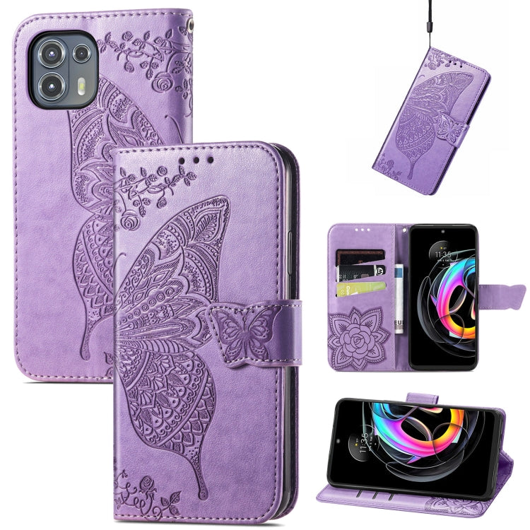 For Motorola Moto Edge 20 Lite Butterfly Love Flower Embossed Horizontal Flip Leather Case with Holder & Card Slots & Wallet & Lanyard(Light Purple) - Motorola Cases by buy2fix | Online Shopping UK | buy2fix