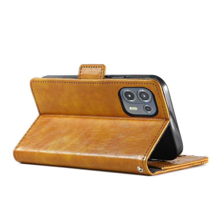 For Motorola Edge 20 Lite CaseNeo Business Splicing Dual Magnetic Buckle Horizontal Flip PU Leather Case with Holder & Card Slots & Wallet(Khaki) - Motorola Cases by buy2fix | Online Shopping UK | buy2fix