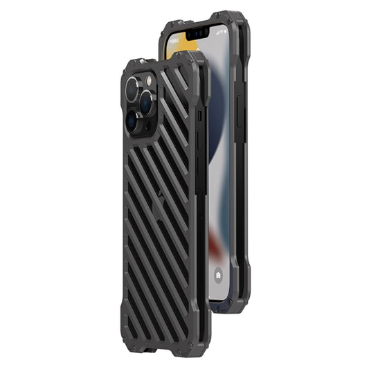 For iPhone 12 R-JUST RJ-50 Hollow Breathable Armor Metal Shockproof Protective Case(Silver Grey) - iPhone 12 / 12 Pro Cases by R-JUST | Online Shopping UK | buy2fix