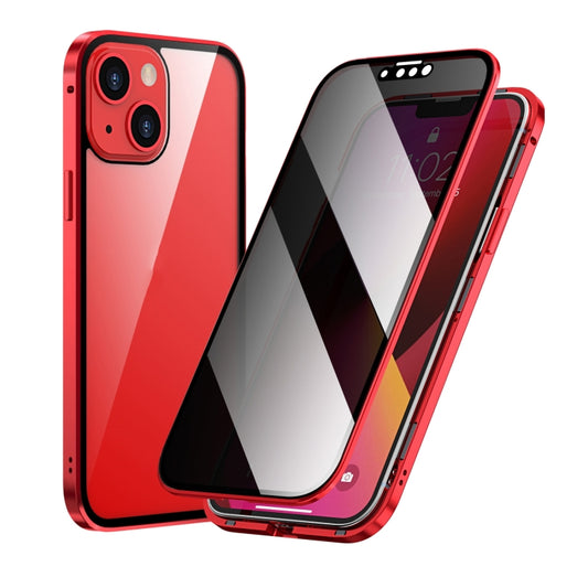 For iPhone 13 mini Anti-peeping Magnetic Metal Frame Double-sided Tempered Glass Phone Case (Red) - iPhone 13 mini Cases by buy2fix | Online Shopping UK | buy2fix