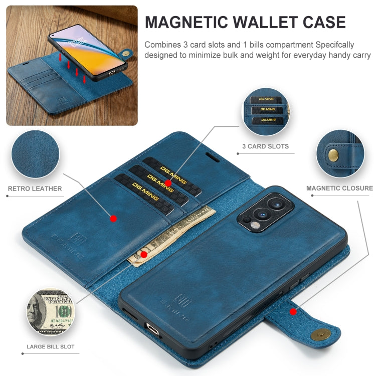 For OnePlus Nord N200 5G DG.MING Crazy Horse Texture Flip Detachable Magnetic Leather Case with Holder & Card Slots & Wallet(Blue) - OnePlus Cases by DG.MING | Online Shopping UK | buy2fix