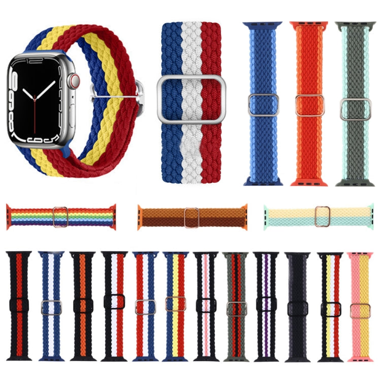 Adjustable Striped Woven Nylon Strap Watch Band For Apple Watch Ultra 49mm&Watch Ultra 2 49mm / Series 9&8&7 45mm / SE 3&SE 2&6&SE&5&4 44mm / 3&2&1 42mm(Pink Yellow) - Watch Bands by buy2fix | Online Shopping UK | buy2fix