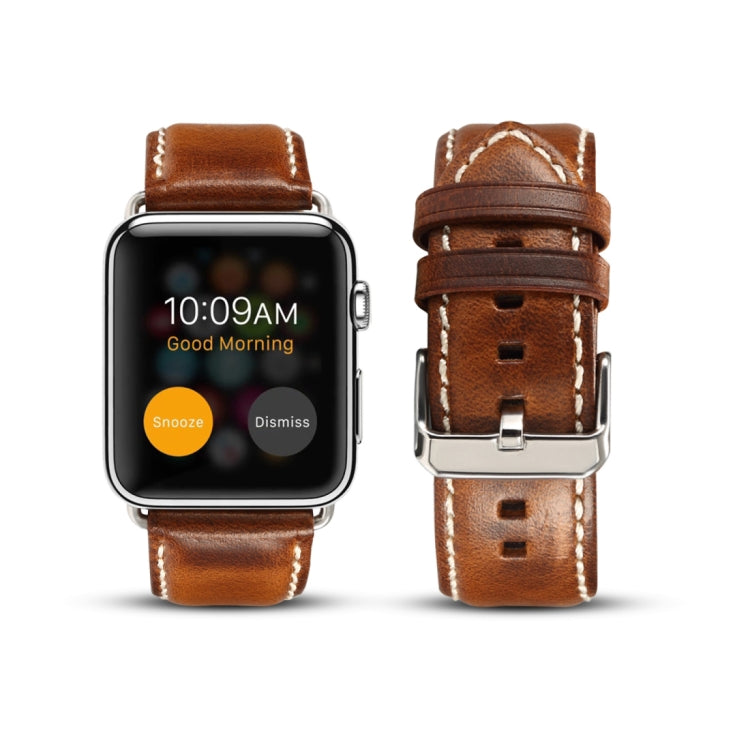 For Apple Watch Series 7 45mm / 6 & SE & 5 & 4 44mm / 3 & 2 & 1 42mm Oil Wax Retro Cowhide Strap Watch Band(Brown) - Watch Bands by buy2fix | Online Shopping UK | buy2fix