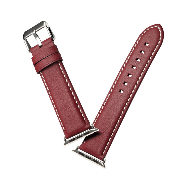 For Apple Watch Ultra 49mm&Watch Ultra 2 49mm / Series 9&8&7 45mm / SE 3&SE 2&6&SE&5&4 44mm / 3&2&1 42mm Environmental Protection Genuine Leather Watch Band Watch Band(Red-brown) - Watch Bands by buy2fix | Online Shopping UK | buy2fix