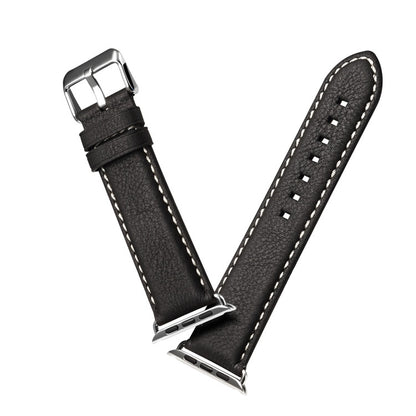 For Apple Watch Series 7 45mm / 6 & SE & 5 & 4 44mm / 3 & 2 & 1 42mm Environmental Protection Genuine Leather Watch Band Watch Band(Black) - Watch Bands by buy2fix | Online Shopping UK | buy2fix