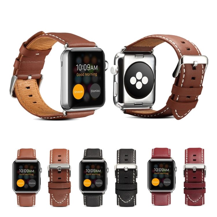 For Apple Watch Ultra 49mm&Watch Ultra 2 49mm / Series 9&8&7 45mm / SE 3&SE 2&6&SE&5&4 44mm / 3&2&1 42mm Environmental Protection Genuine Leather Watch Band Watch Band(Red-brown) - Watch Bands by buy2fix | Online Shopping UK | buy2fix