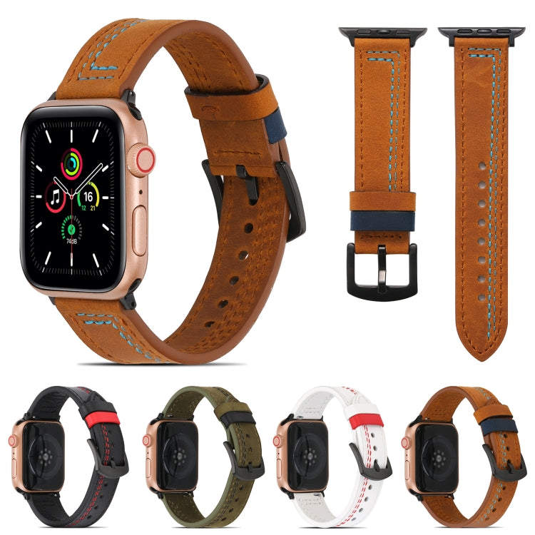 Sewing Matte Leather Watch Band for Apple Watch Series 9&8&7 41mm / SE 3&SE 2&6&SE&5&4 40mm / 3&2&1 38mm(Brown) - Watch Bands by buy2fix | Online Shopping UK | buy2fix