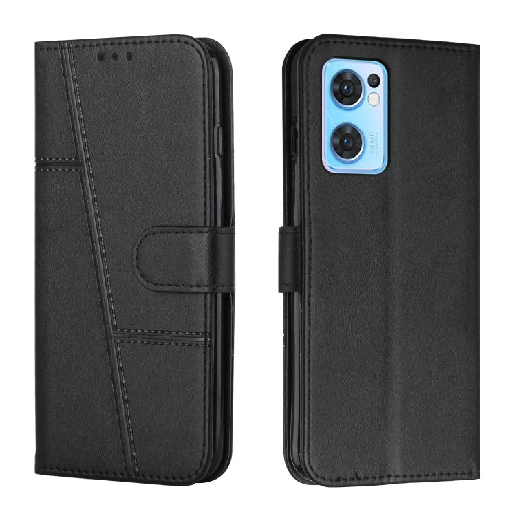 For OPPO Reno7 5G Global & Taiwan Version / Find X5 Lite Stitching Calf Texture Buckle Leather Phone Case(Black) - OPPO Cases by buy2fix | Online Shopping UK | buy2fix